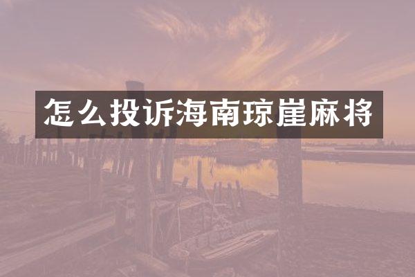 怎么投诉海南琼崖麻将