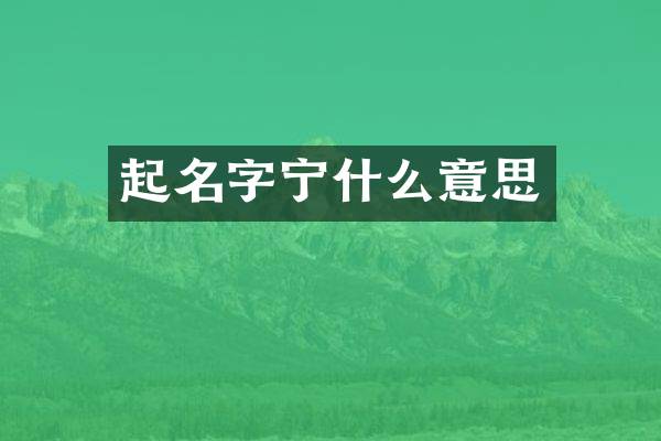 起名字宁什么意思