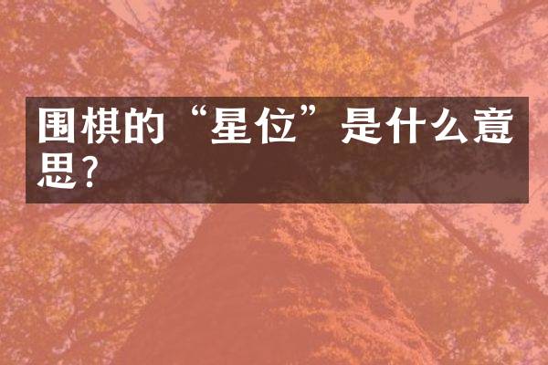 围棋的&ldquo;星位&rdquo;是什么意思？