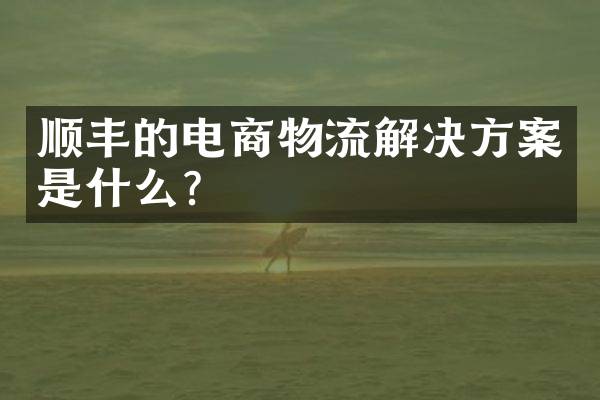 顺丰的电商物流解决方案是什么？