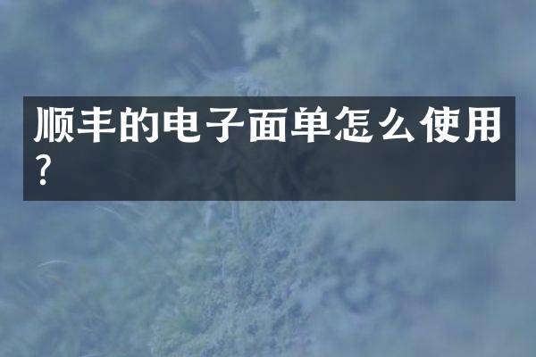 顺丰的电子面单怎么使用？
