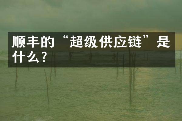 顺丰的&ldquo;超级供应链&rdquo;是什么？