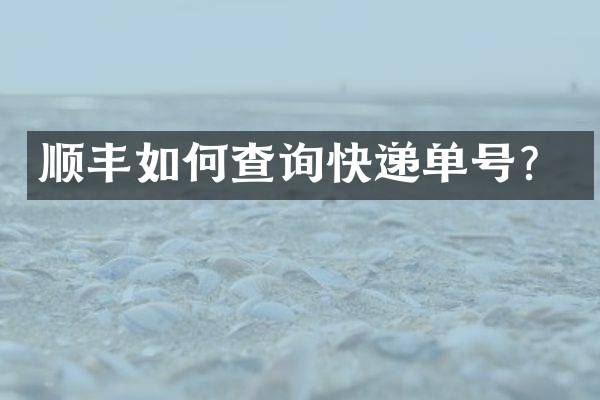 顺丰如何查询快递单号？