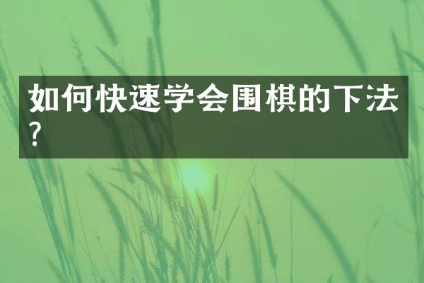 如何快速学会围棋的下法？
