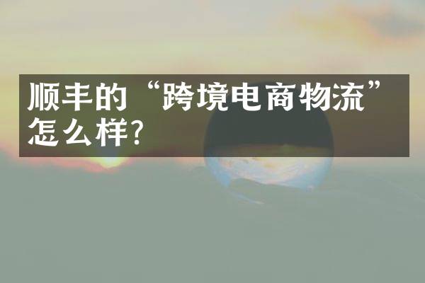 顺丰的“跨境电商物流”怎么样？