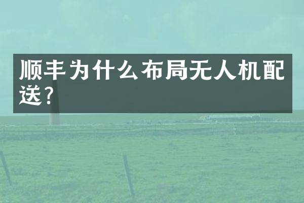 顺丰为什么布局无人机配送？