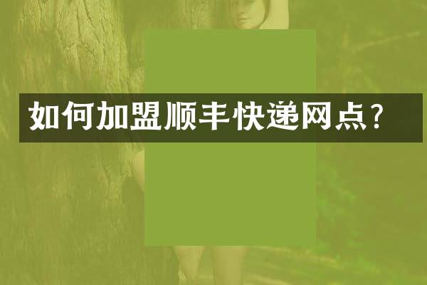 如何加盟顺丰快递网点？