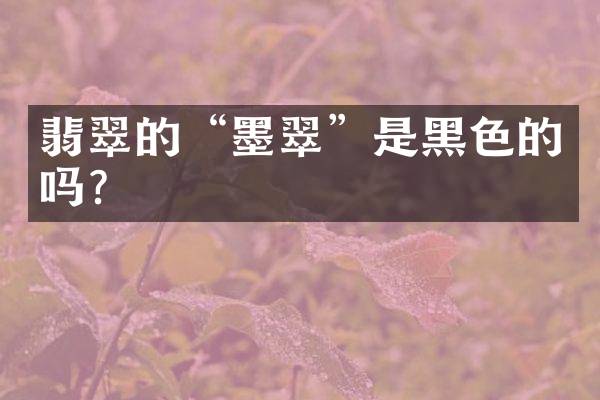 翡翠的&ldquo;墨翠&rdquo;是黑色的吗？