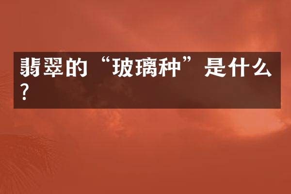 翡翠的&ldquo;玻璃种&rdquo;是什么？