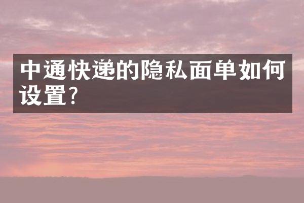 中通快递的隐私面单如何设置？