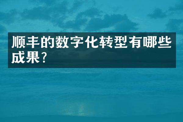 顺丰的数字化转型有哪些成果？