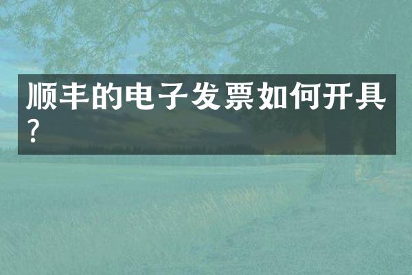 顺丰的电子发票如何开具？