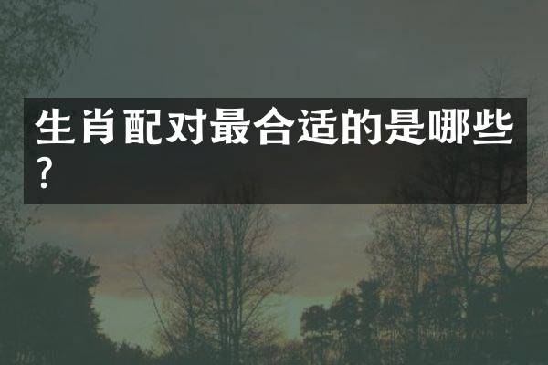 生肖配对最合适的是哪些？