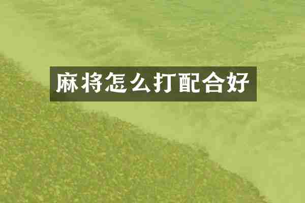 麻将怎么打配合好