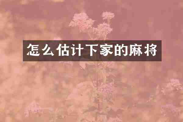 怎么估计下家的麻将