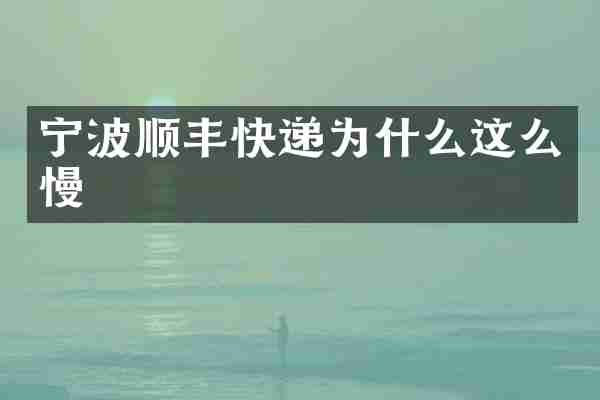 宁波顺丰快递为什么这么慢