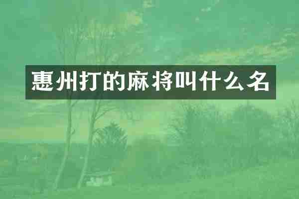 惠州打的麻将叫什么名