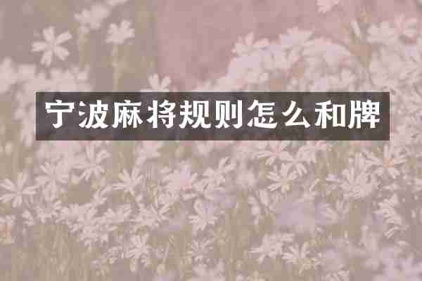宁波麻将规则怎么和牌