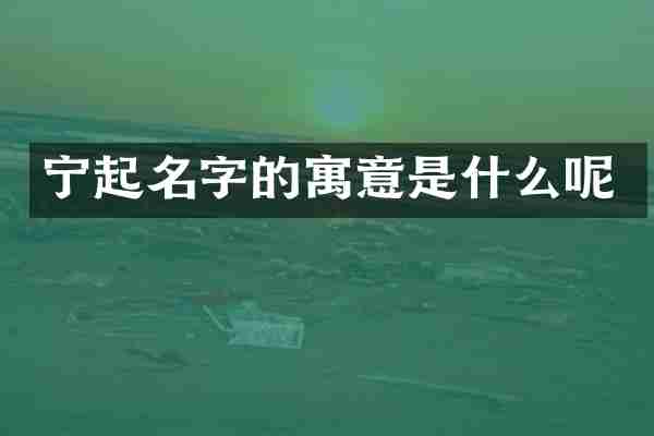 宁起名字的寓意是什么呢