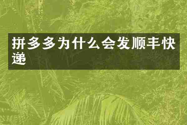 拼多多为什么会发顺丰快递